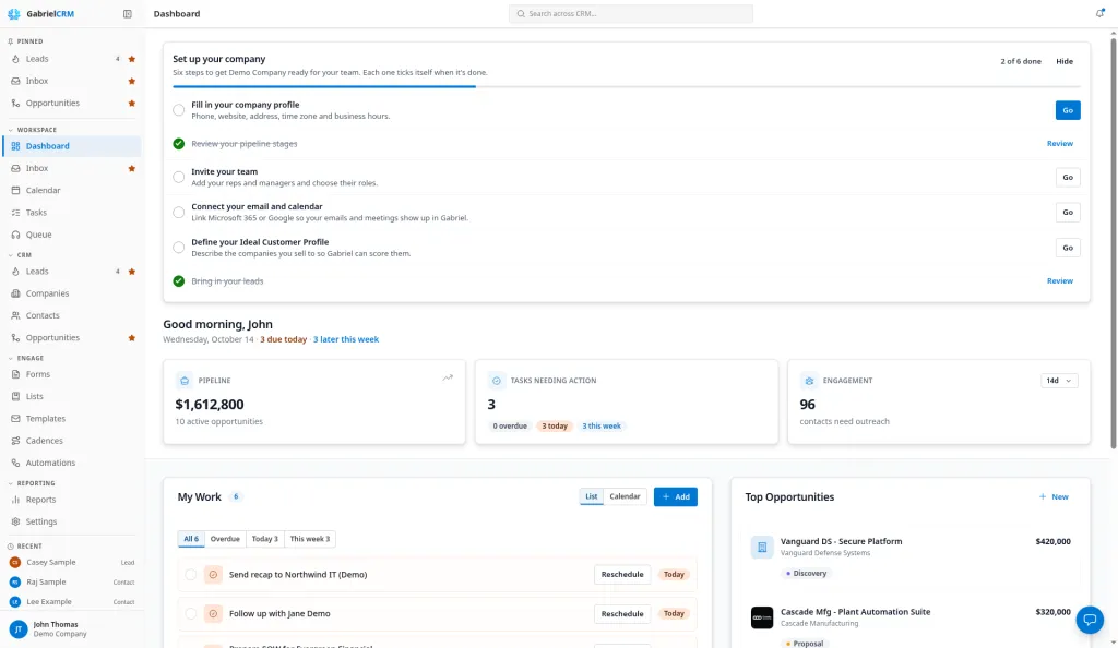The Set up your company card at the top of the Dashboard, listing the setup steps.