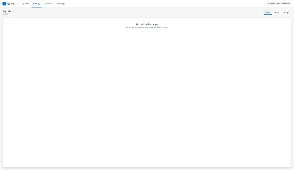 The Queue’s History tab with the Today, 7 days and 30 days filters.